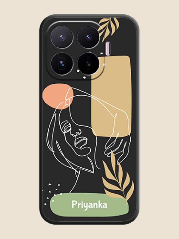 Custom Text With Line Art Of Women & Leaves Design On Space Black Custom Soft Matte Mobile Back Cover - Xiaomi 17T 5G
