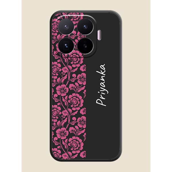 Pink Floral Pattern Design With Custom Text On Space Black Custom Soft Matte Mobile Back Cover - Xiaomi 17T 5G Pink Floral Pattern Design With Custom Text On Space Black Custom Soft Matte Mobile Back Cover - Xiaomi 17T 5G
