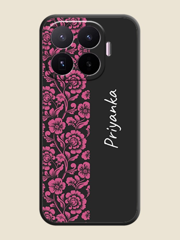 Pink Floral Pattern Design With Custom Text On Space Black Custom Soft Matte Mobile Back Cover - Xiaomi 17T 5G