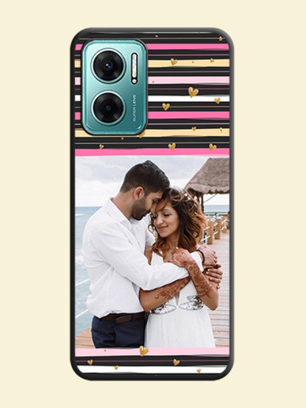 Multicolor Lines and Golden Love Symbols Design on Photo on Space Black Soft Matte Mobile Cover - Xiaomi Redmi 11 Prime 5G