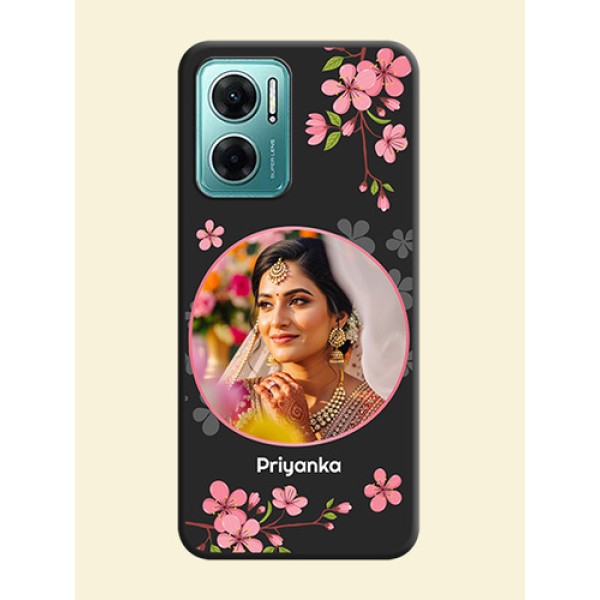 Round Image with Pink Color Floral Design on Photo on Space Black Soft Matte Back Cover - Xiaomi Redmi 11 Prime 5G
