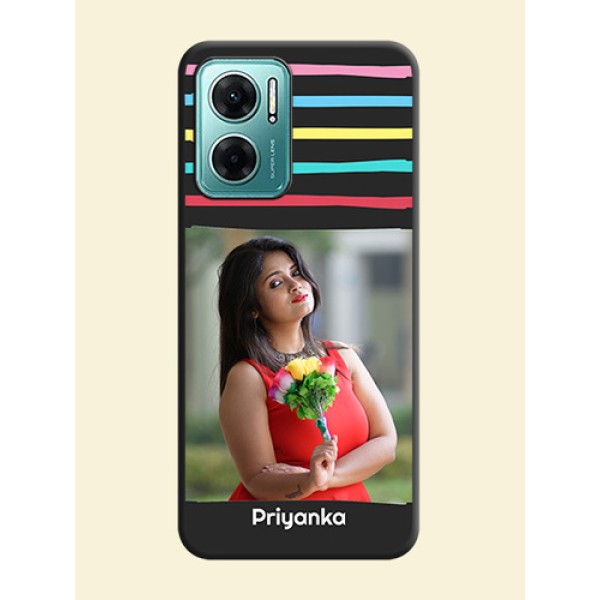 Multicolor Lines with Image on Space Black Personalized Soft Matte Phone Covers - Xiaomi Redmi 11 Prime 5G Multicolor Lines with Image on Space Black Personalized Soft Matte Phone Covers - Xiaomi Redmi 11 Prime 5G