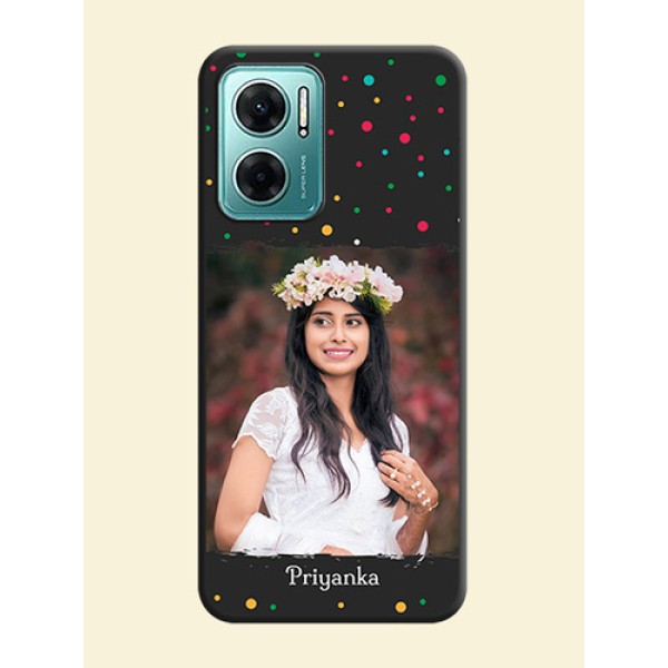 Multicolor Dotted Pattern with Text on Space Black Custom Soft Matte Phone Back Cover - Xiaomi Redmi 11 Prime 5G Multicolor Dotted Pattern with Text on Space Black Custom Soft Matte Phone Back Cover - Xiaomi Redmi 11 Prime 5G