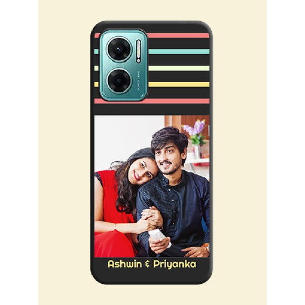 Color Stripes with Photo and Text on Photo on Space Black Soft Matte Mobile Case - Xiaomi Redmi 11 Prime 5G
