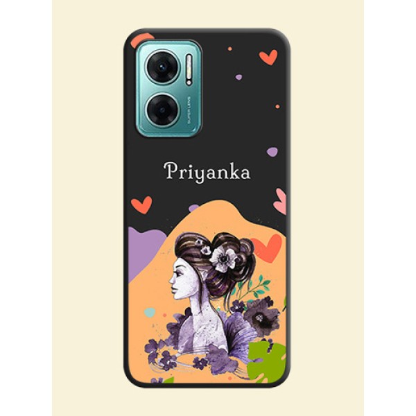 Namecase For Her With Fancy Lady Image On Space Black Personalized Soft Matte Phone Covers -Xiaomi Redmi 11 Prime 5G