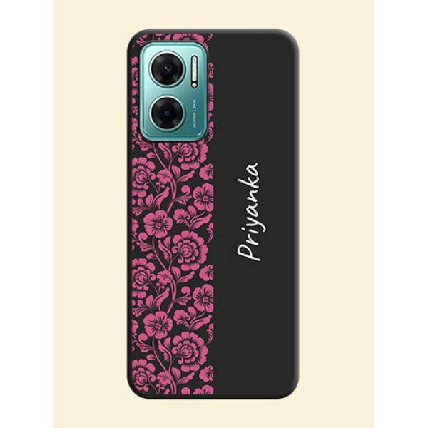 Pink Floral Pattern Design With Custom Text On Space Black Personalized Soft Matte Phone Covers -Xiaomi Redmi 11 Prime 5G Pink Floral Pattern Design With Custom Text On Space Black Personalized Soft Matte Phone Covers -Xiaomi Redmi 11 Prime 5G
