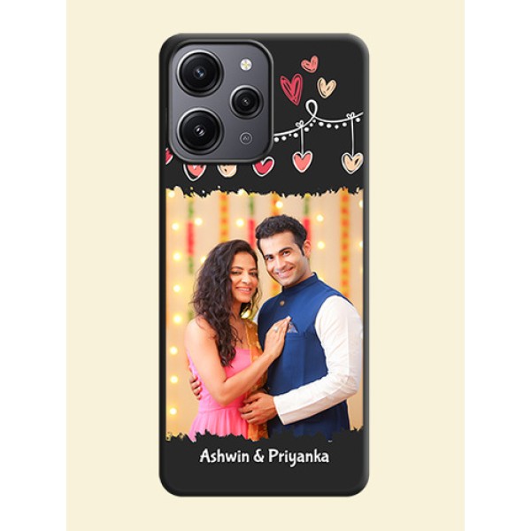 Pink Love Hangings with Name on Space Black Custom Soft Matte Phone Cases - Redmi 12 4G Pink Love Hangings with Name on Space Black Custom Soft Matte Phone Cases - Redmi 12 4G