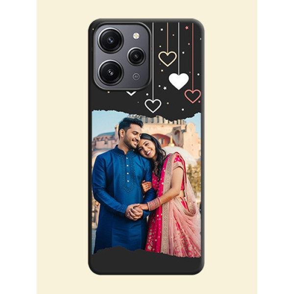 Love Hangings with Splash Wave Picture on Space Black Custom Soft Matte Phone Back Cover - Redmi 12 4G Love Hangings with Splash Wave Picture on Space Black Custom Soft Matte Phone Back Cover - Redmi 12 4G