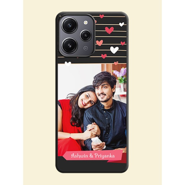 Love Pattern with Name on Pink Ribbon - Photo on Space Black Soft Matte Back Cover - Redmi 12 4G Love Pattern with Name on Pink Ribbon - Photo on Space Black Soft Matte Back Cover - Redmi 12 4G