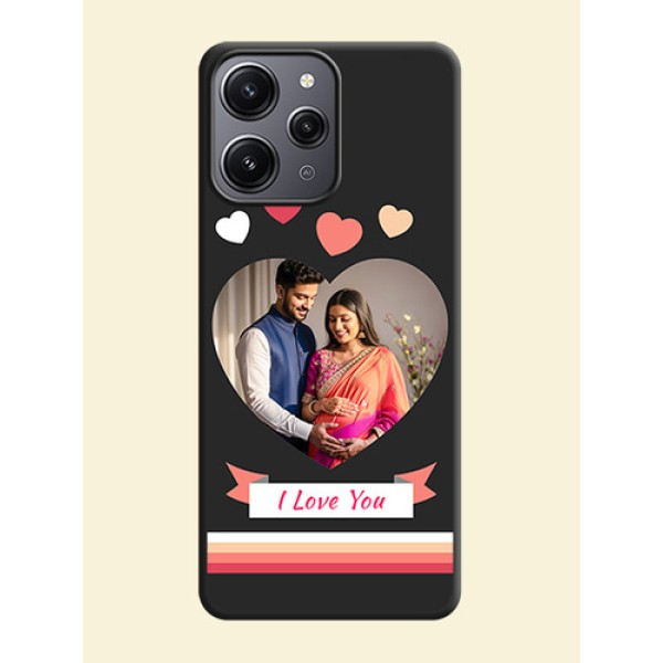 Love Shaped Photo with Colorful Stripes on Personalised Space Black Soft Matte Cases - Redmi 12 4G Love Shaped Photo with Colorful Stripes on Personalised Space Black Soft Matte Cases - Redmi 12 4G