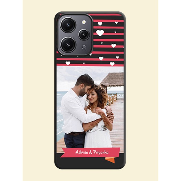White Color Love Symbols with Pink Lines Pattern on Space Black Custom Soft Matte Phone Cases - Redmi 12 4G
