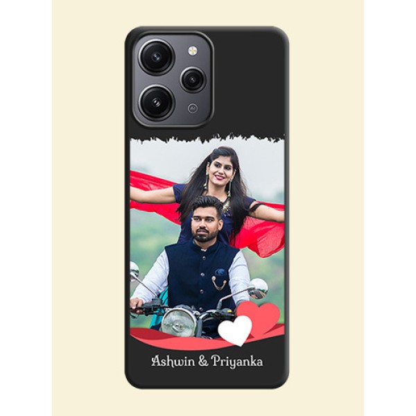 Pink Color Love Shaped Ribbon Design with Text on Space Black Custom Soft Matte Phone Back Cover - Redmi 12 4G Pink Color Love Shaped Ribbon Design with Text on Space Black Custom Soft Matte Phone Back Cover - Redmi 12 4G