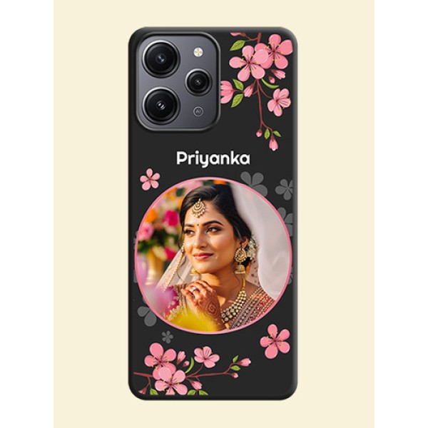 Round Image with Pink Color Floral Design - Photo on Space Black Soft Matte Back Cover - Redmi 12 4G Round Image with Pink Color Floral Design - Photo on Space Black Soft Matte Back Cover - Redmi 12 4G