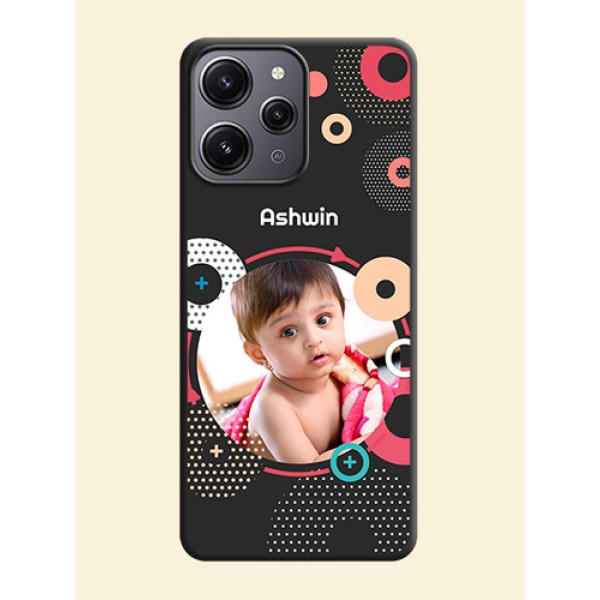 Multicoloured Round Image on Personalised Space Black Soft Matte Cases - Redmi 12 4G