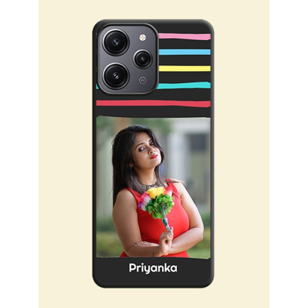 Multicolor Lines with Image on Space Black Personalized Soft Matte Phone Covers - Redmi 12 4G Multicolor Lines with Image on Space Black Personalized Soft Matte Phone Covers - Redmi 12 4G