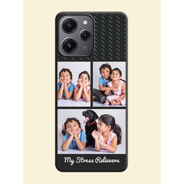 Cross Dotted Pattern with 2 Image Holder on Personalised Space Black Soft Matte Cases - Redmi 12 4G Cross Dotted Pattern with 2 Image Holder on Personalised Space Black Soft Matte Cases - Redmi 12 4G