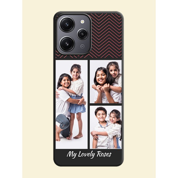 Wave Pattern with 3 Image Holder on Space Black Custom Soft Matte Back Cover - Redmi 12 4G Wave Pattern with 3 Image Holder on Space Black Custom Soft Matte Back Cover - Redmi 12 4G