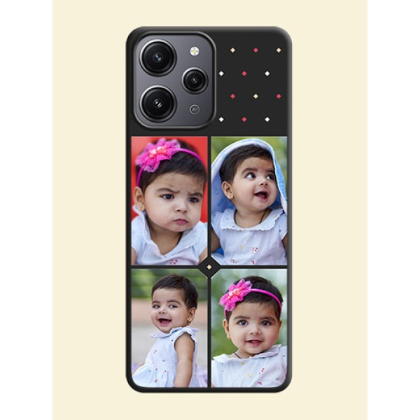 Multicolor Dotted Pattern with 4 Image Holder on Space Black Custom Soft Matte Phone Cases - Redmi 12 4G Multicolor Dotted Pattern with 4 Image Holder on Space Black Custom Soft Matte Phone Cases - Redmi 12 4G