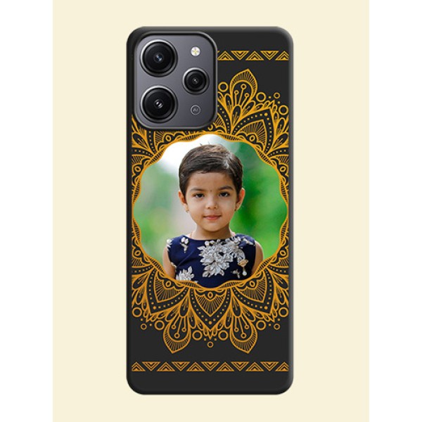 Round Image with Floral Design - Photo on Space Black Soft Matte Mobile Cover - Redmi 12 4G Round Image with Floral Design - Photo on Space Black Soft Matte Mobile Cover - Redmi 12 4G