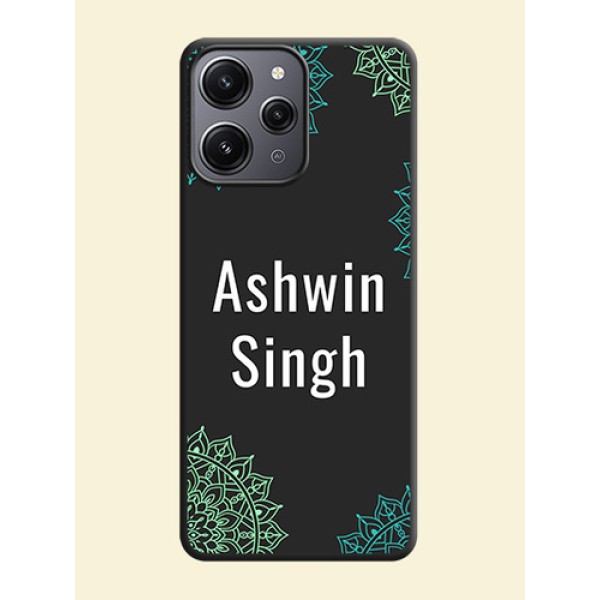Your Name with Floral Design on Space Black Custom Soft Matte Back Cover - Redmi 12 4G Your Name with Floral Design on Space Black Custom Soft Matte Back Cover - Redmi 12 4G