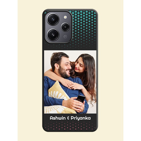 Faded Dots with Grunge Photo Frame and Text on Space Black Custom Soft Matte Phone Cases - Redmi 12 4G Faded Dots with Grunge Photo Frame and Text on Space Black Custom Soft Matte Phone Cases - Redmi 12 4G