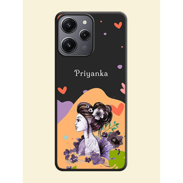 Namecase For Her With Fancy Lady Image On Space Black Personalized Soft Matte Phone Covers - Redmi 12 4G Namecase For Her With Fancy Lady Image On Space Black Personalized Soft Matte Phone Covers - Redmi 12 4G