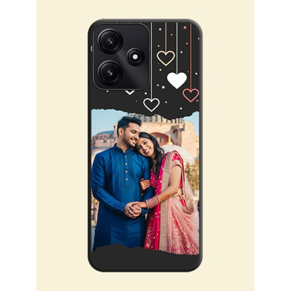 Love Hangings with Splash Wave Picture on Space Black Custom Soft Matte Phone Back Cover - Redmi 12 5G Love Hangings with Splash Wave Picture on Space Black Custom Soft Matte Phone Back Cover - Redmi 12 5G