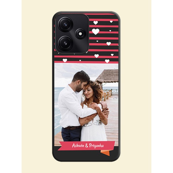 White Color Love Symbols with Pink Lines Pattern on Space Black Custom Soft Matte Phone Cases - Redmi 12 5G