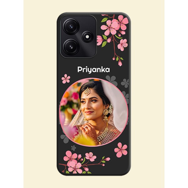 Round Image with Pink Color Floral Design - Photo on Space Black Soft Matte Back Cover - Redmi 12 5G Round Image with Pink Color Floral Design - Photo on Space Black Soft Matte Back Cover - Redmi 12 5G