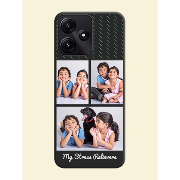 Cross Dotted Pattern with 2 Image Holder on Personalised Space Black Soft Matte Cases - Redmi 12 5G Cross Dotted Pattern with 2 Image Holder on Personalised Space Black Soft Matte Cases - Redmi 12 5G
