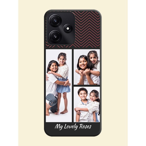 Wave Pattern with 3 Image Holder on Space Black Custom Soft Matte Back Cover - Redmi 12 5G Wave Pattern with 3 Image Holder on Space Black Custom Soft Matte Back Cover - Redmi 12 5G