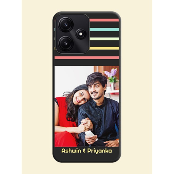 Color Stripes with Photo and Text - Photo on Space Black Soft Matte Mobile Case - Redmi 12 5G Color Stripes with Photo and Text - Photo on Space Black Soft Matte Mobile Case - Redmi 12 5G