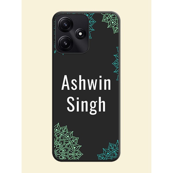 Your Name with Floral Design on Space Black Custom Soft Matte Back Cover - Redmi 12 5G Your Name with Floral Design on Space Black Custom Soft Matte Back Cover - Redmi 12 5G
