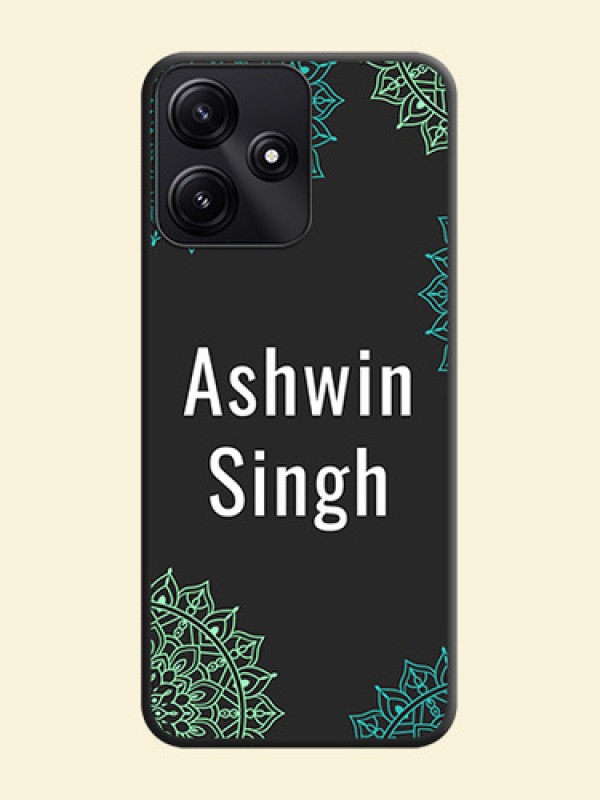 Your Name with Floral Design on Space Black Custom Soft Matte Back Cover - Redmi 12 5G