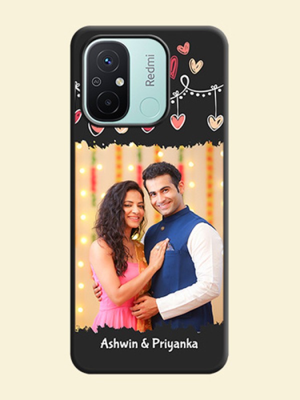 Pink Love Hangings with Name on Space Black Custom Soft Matte Phone Cases - Redmi 12c