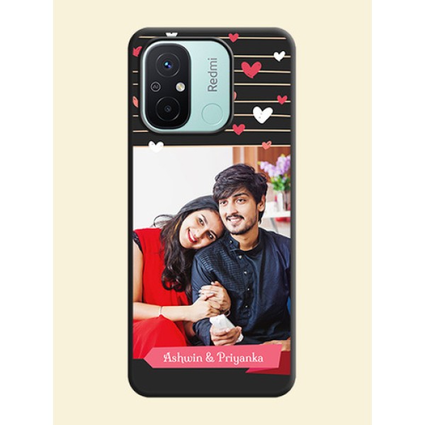 Love Pattern with Name on Pink Ribbon  on Photo on Space Black Soft Matte Back Cover - Redmi 12c