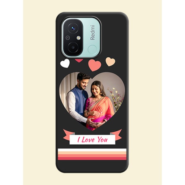 Love Shaped Photo with Colorful Stripes on Personalised Space Black Soft Matte Cases - Redmi 12c Love Shaped Photo with Colorful Stripes on Personalised Space Black Soft Matte Cases - Redmi 12c