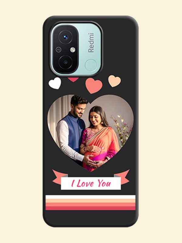 Love Shaped Photo with Colorful Stripes on Personalised Space Black Soft Matte Cases - Redmi 12c