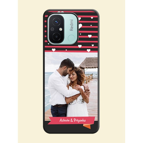 White Color Love Symbols with Pink Lines Pattern on Space Black Custom Soft Matte Phone Cases - Redmi 12c White Color Love Symbols with Pink Lines Pattern on Space Black Custom Soft Matte Phone Cases - Redmi 12c