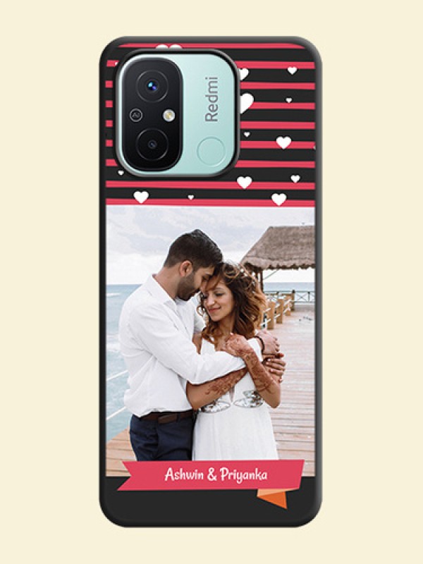White Color Love Symbols with Pink Lines Pattern on Space Black Custom Soft Matte Phone Cases - Redmi 12c