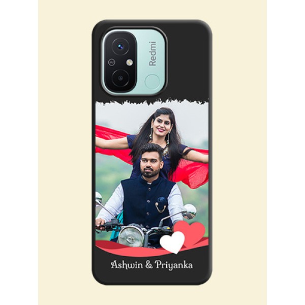 Pin Color Love Shaped Ribbon Design with Text on Space Black Custom Soft Matte Phone Back Cover - Redmi 12c Pin Color Love Shaped Ribbon Design with Text on Space Black Custom Soft Matte Phone Back Cover - Redmi 12c