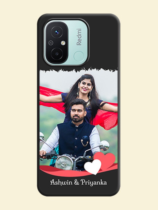Pin Color Love Shaped Ribbon Design with Text on Space Black Custom Soft Matte Phone Back Cover - Redmi 12c