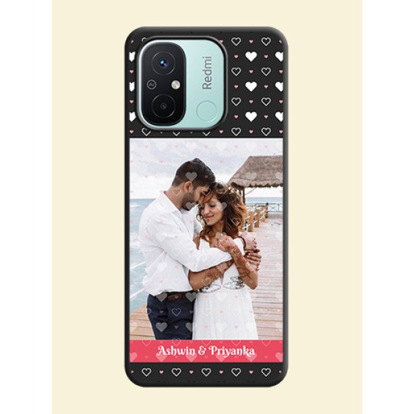 White Color Love Symbols with Text Design on Photo on Space Black Soft Matte Phone Cover - Redmi 12c White Color Love Symbols with Text Design on Photo on Space Black Soft Matte Phone Cover - Redmi 12c
