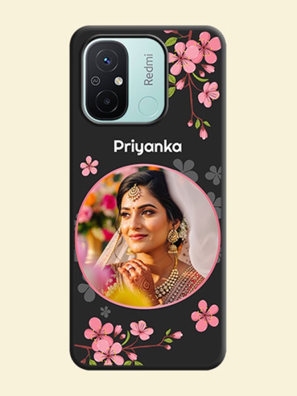 Round Image with Pink Color Floral Design on Photo on Space Black Soft Matte Back Cover - Redmi 12c