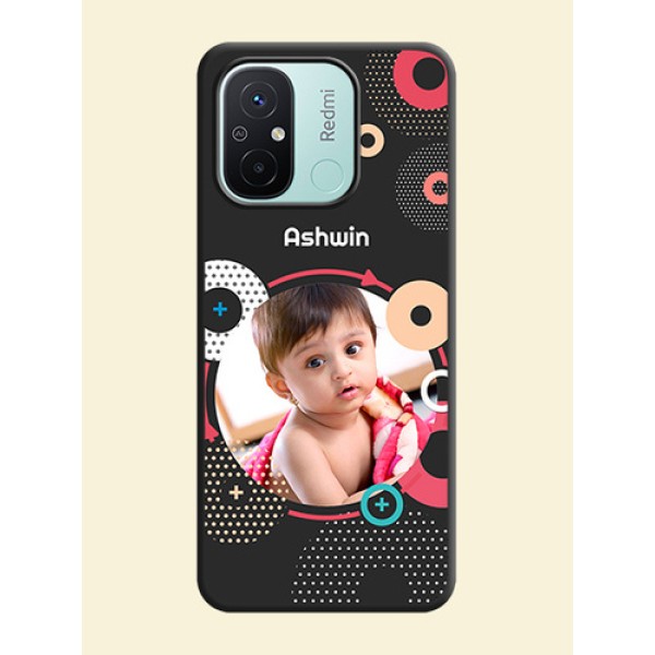 Multicoloured Round Image on Personalised Space Black Soft Matte Cases - Redmi 12c Multicoloured Round Image on Personalised Space Black Soft Matte Cases - Redmi 12c
