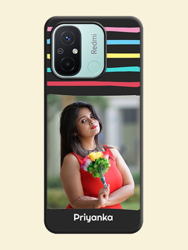 Multicolor Lines with Image on Space Black Personalized Soft Matte Phone Covers - Redmi 12c