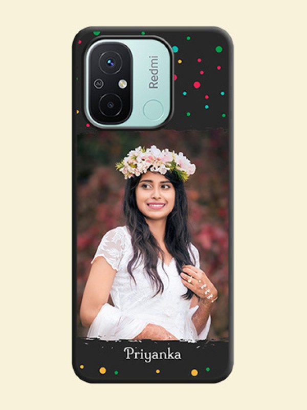Multicolor Dotted Pattern with Text on Space Black Custom Soft Matte Phone Back Cover - Redmi 12c