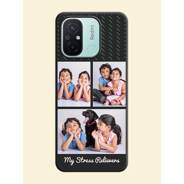 Cross Dotted Pattern with 2 Image Holder on Personalised Space Black Soft Matte Cases - Redmi 12c Cross Dotted Pattern with 2 Image Holder on Personalised Space Black Soft Matte Cases - Redmi 12c