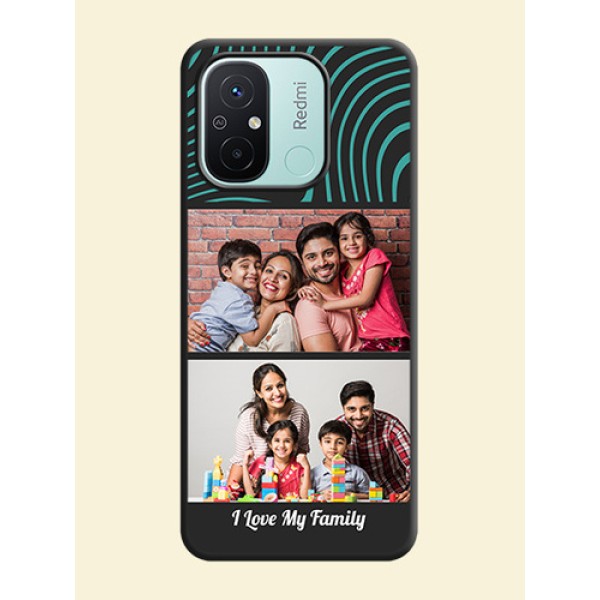 Wave Pattern with 2 Image Holder on Space Black Personalized Soft Matte Phone Covers - Redmi 12c Wave Pattern with 2 Image Holder on Space Black Personalized Soft Matte Phone Covers - Redmi 12c