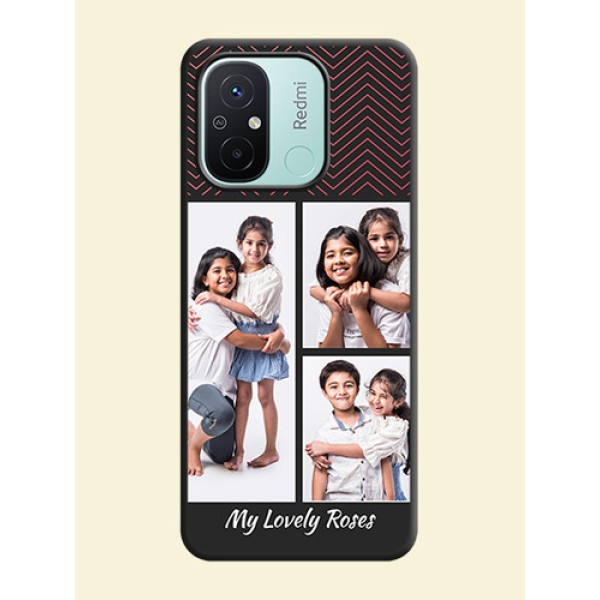 Wave Pattern with 3 Image Holder on Space Black Custom Soft Matte Back Cover - Redmi 12c Wave Pattern with 3 Image Holder on Space Black Custom Soft Matte Back Cover - Redmi 12c